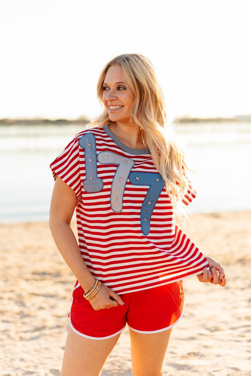 1776 on a Short Sleeve Stripe Top