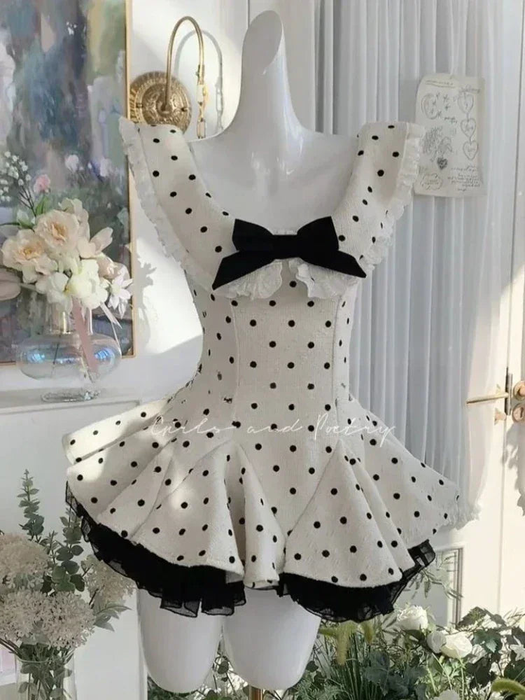 Black French Vintage Elegant Design Woman Dress Gothic Off Shoulder Retro Mini Dress Female Fairy Birthday Party Chic Outfits