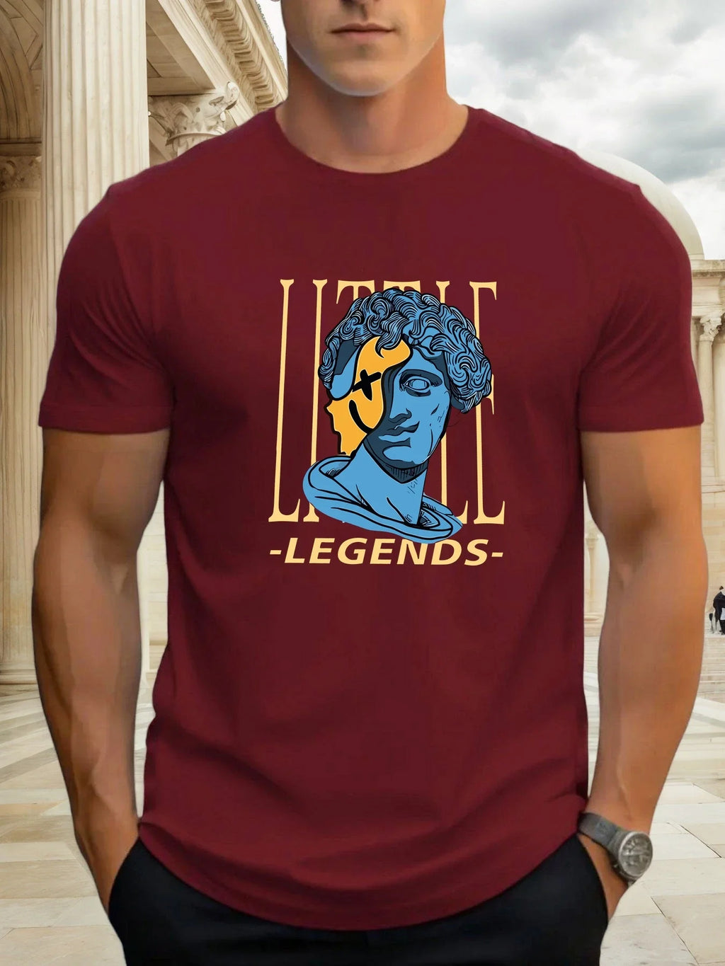 T Shirts For Men Sculpture Head 100% Cotton Graphic Printing Summer Round Neck T-Shirt Casual Breathable Street Style Daily Top