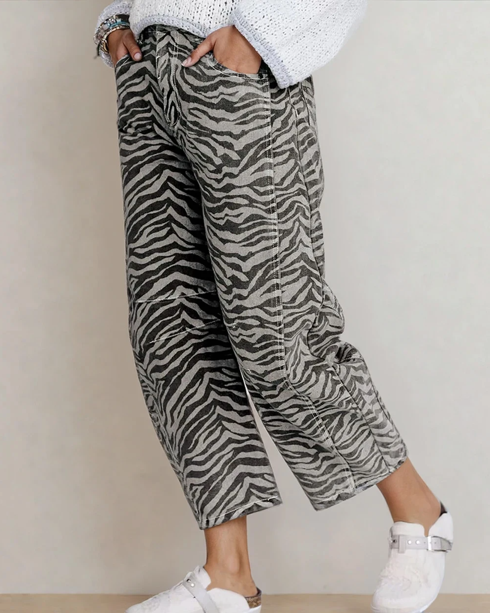 Hailey Zebra Stripe Printed Wide Leg Jeans