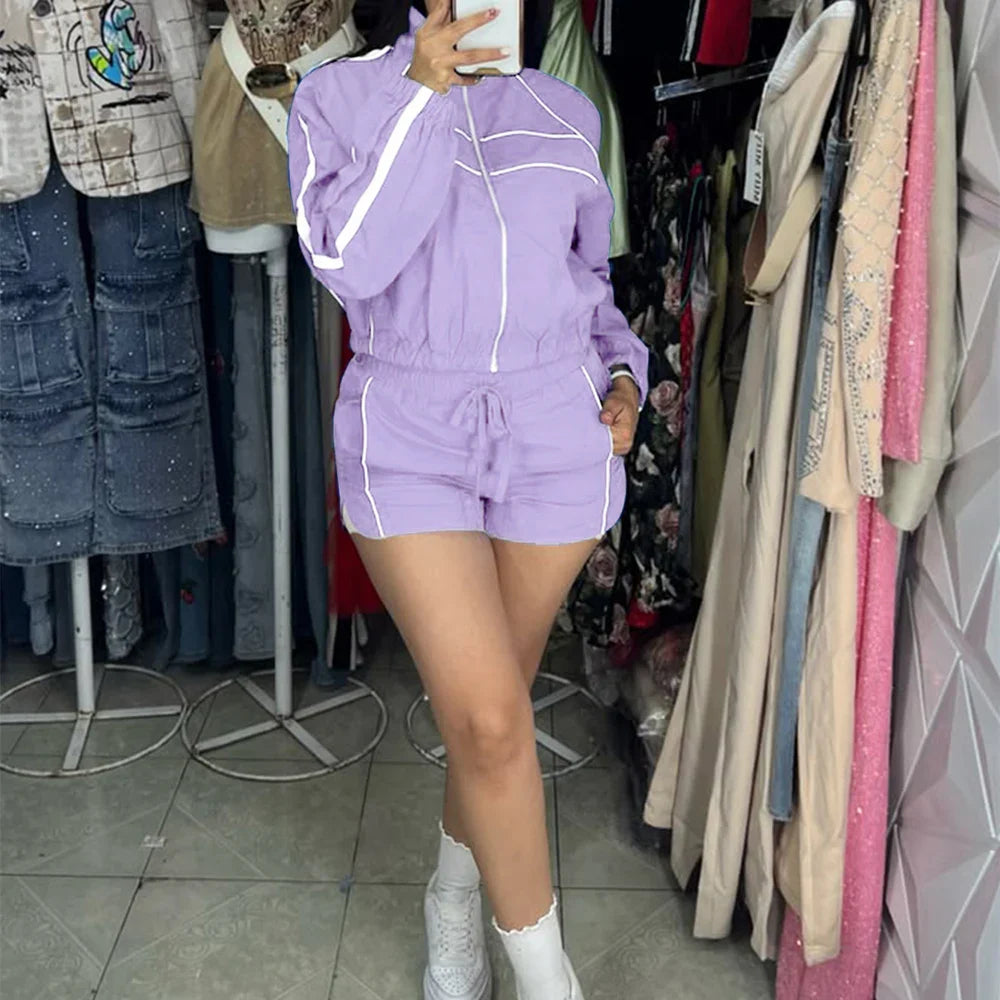 Color Block Drawstring and Jacket Shorts