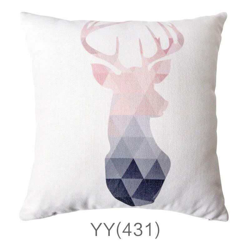 Nordic Style Pillow Covers Decorative Deer Black Throw Pillows Geometric Cushions Cover Deer Rustic Watercolor Head Popular Vintage Antlers Silhouette Pattern Wood Decorative Pillow Cases Home Decor Square 45X45cm