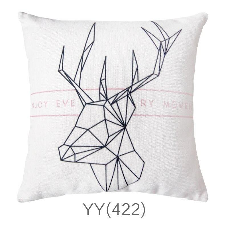 Nordic Style Pillow Covers Decorative Deer Black Throw Pillows Geometric Cushions Cover Deer Rustic Watercolor Head Popular Vintage Antlers Silhouette Pattern Wood Decorative Pillow Cases Home Decor Square 45X45cm