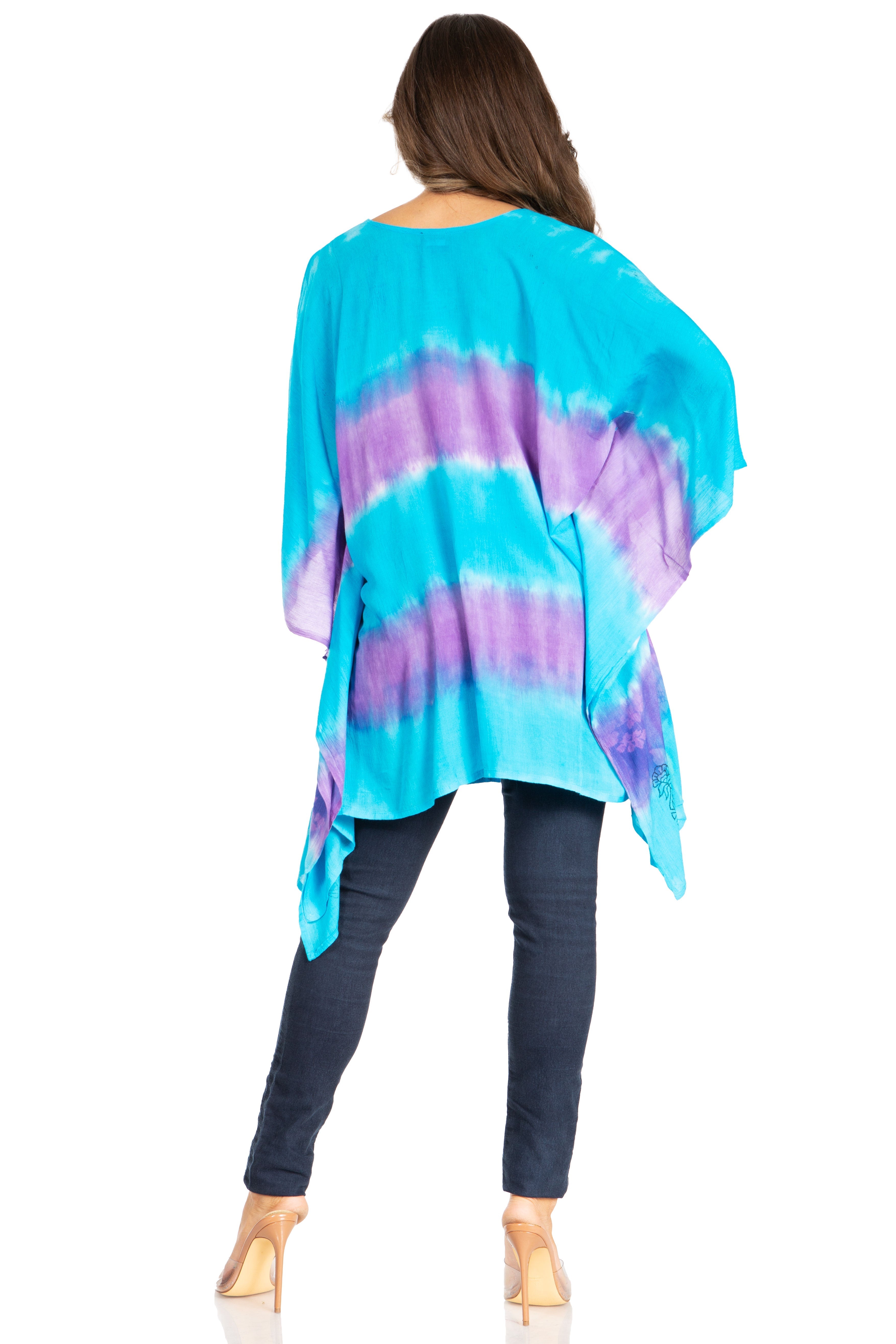 Sakkas Adalwin Second TieDye Desert Sun Circle Ponch Tunic Top Blouse W/Embroidery