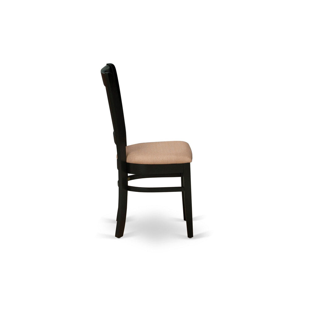EAST WEST FURNITURE - AMVA3-BLK-C - 3-Pc Modern Dining Table Set- 2 Wood Dining Chair and Dining Room Table - Linen Fabric Seat and Slatted Chair Back (Black Finish)