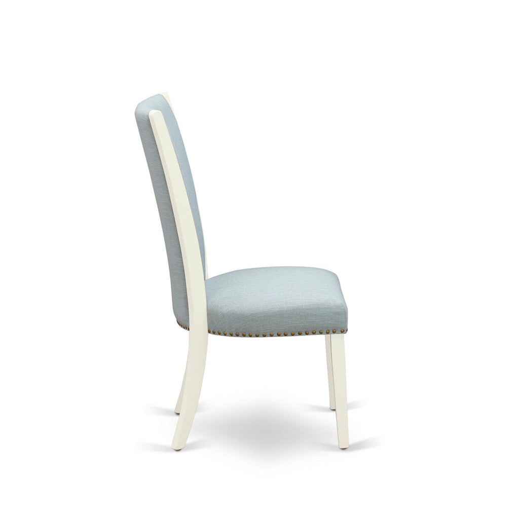 EAST WEST FURNITURE - ANVE3-LWH-15 - 3 Pc Dining Room Set - 2 Baby Blue Linen Fabric Dining Chairs with High Back and 1 Removable leaf Dining Room Table - linen white Finish