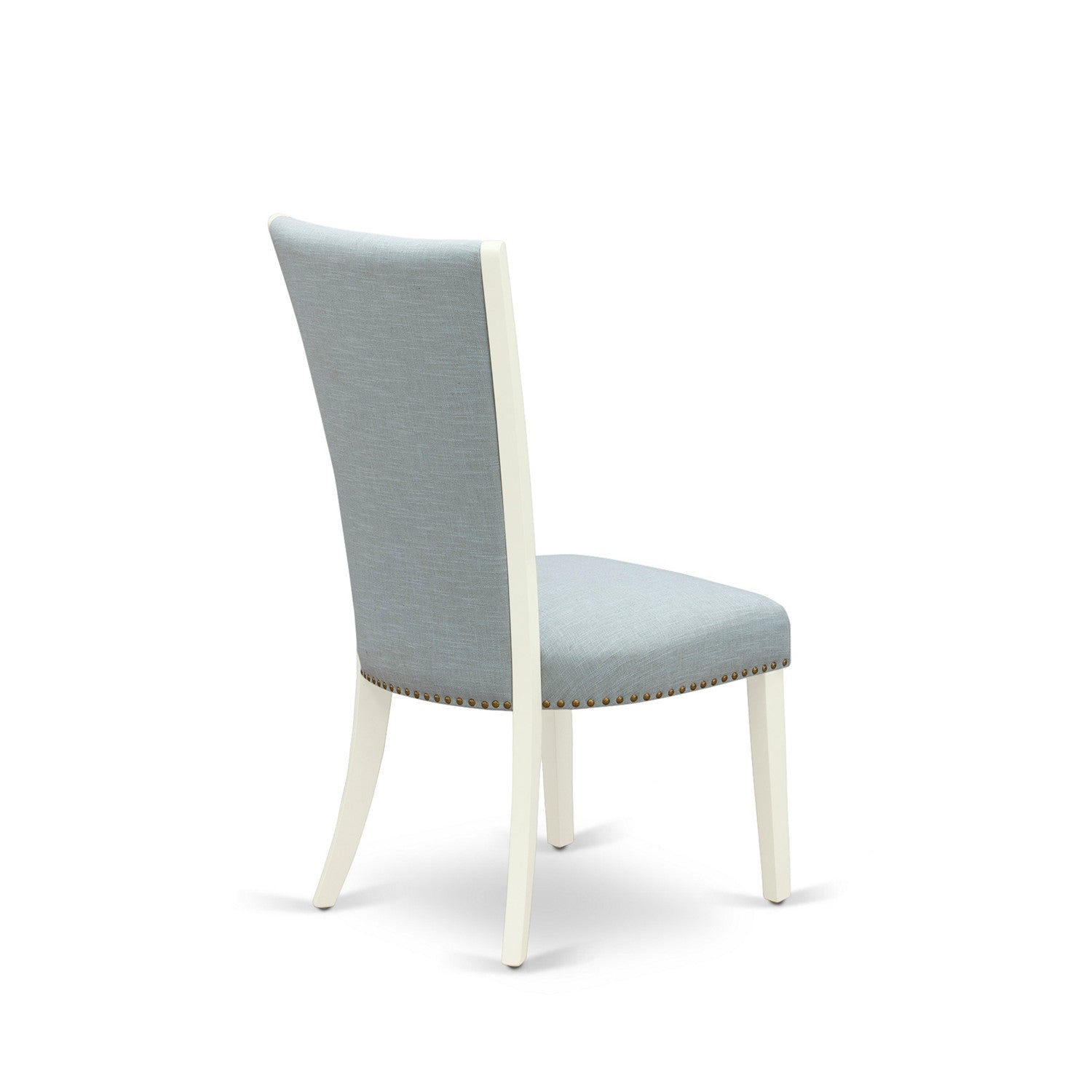 EAST WEST FURNITURE - AVVE7-LWH-15 - 7 Piece Dining Room Table Set - 6 Baby Blue Linen Fabric Dining Room Chairs with High Back and 1 Oval Dining Table - Removable leaf - linen white Finish