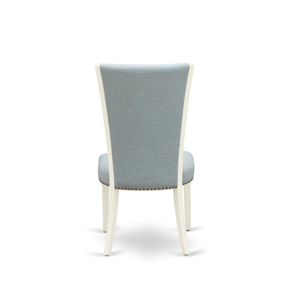 EAST WEST FURNITURE - BOVE5-WHI-15 - 5 Pc Modern Dining Table Set - 4 Baby Blue Linen Fabric Mid Century Dining Chairs with High Back and 1 Modern Dining Table - linen white Finish