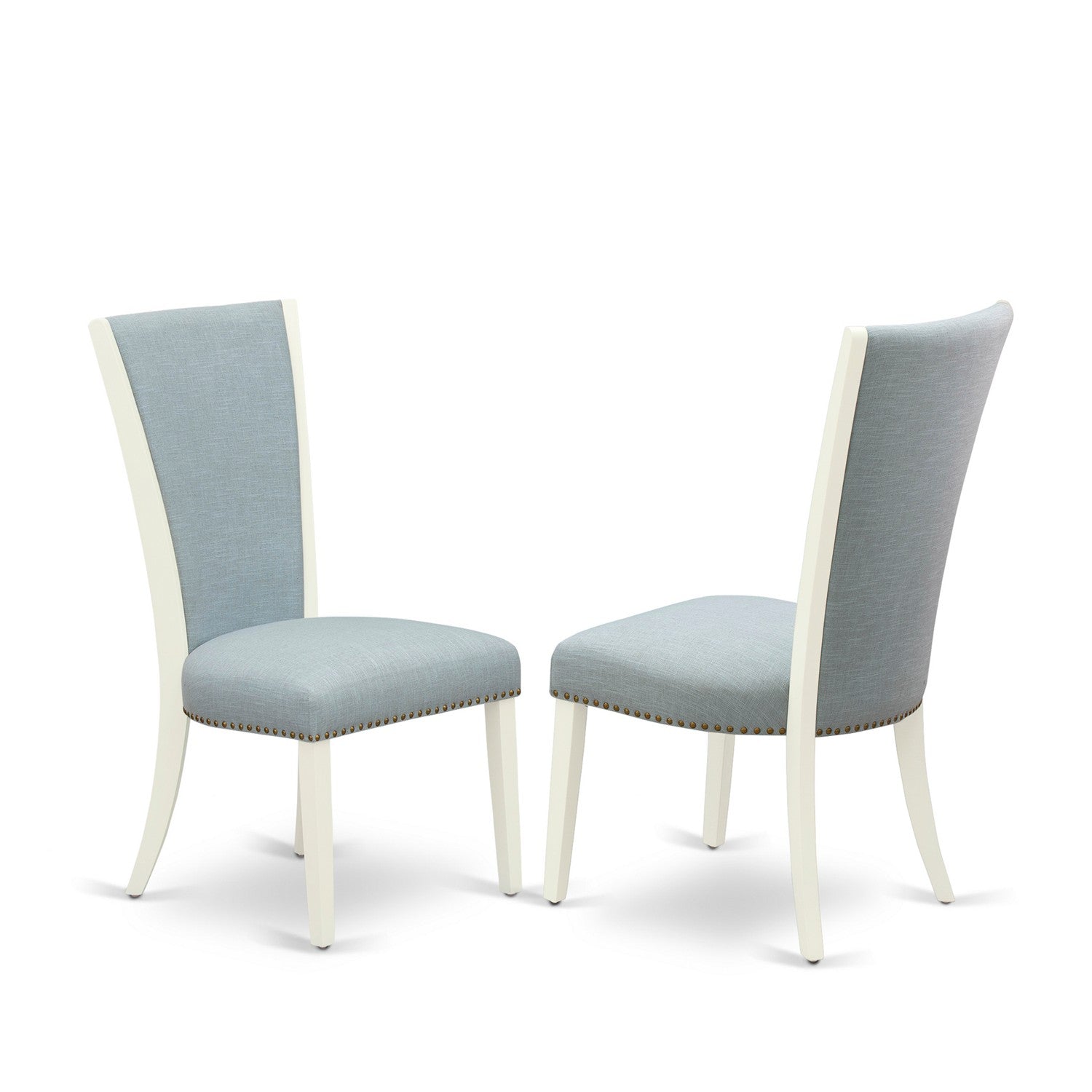 EAST WEST FURNITURE - AVVE7-LWH-15 - 7 Piece Dining Room Table Set - 6 Baby Blue Linen Fabric Dining Room Chairs with High Back and 1 Oval Dining Table - Removable leaf - linen white Finish