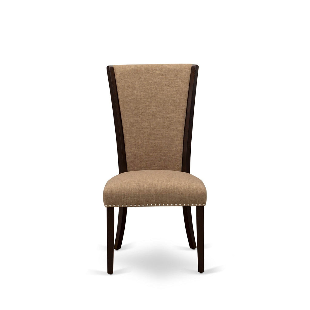 EAST WEST FURNITURE - ANVE3-MAH-47 - 3 Pc Kitchen Dining Set - 2 Light Sable Linen Fabric Parson Dining Chairs with High Back and 1 Modern Kitchen Table - Mahogany Finish