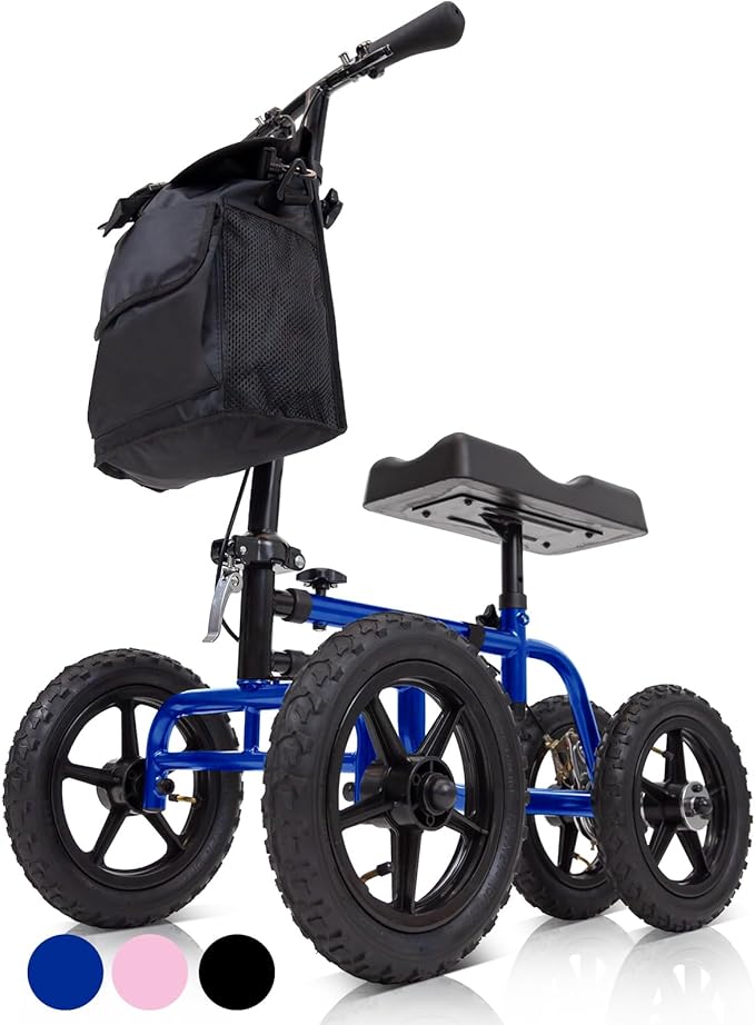 All Terrain Knee Scooter Walker for Foot Injuries - Adult Broken Leg Crutch Cart Roller for Surgery, Broken Foot, Ankle Injury - Kneeling Rolling Steerable Seated Wheel Scooter Aid