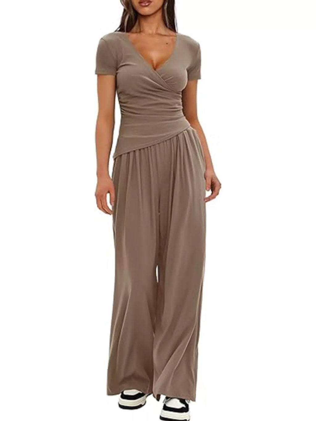 Surplice Short Sleeve Top and Pants Set