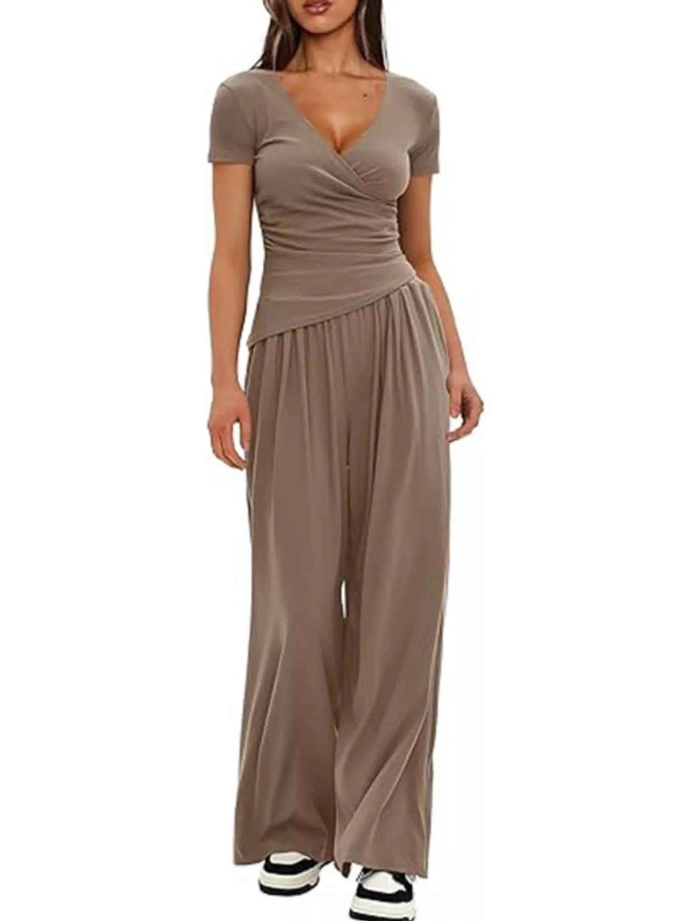 Surplice Short Sleeve Top and Pants Set