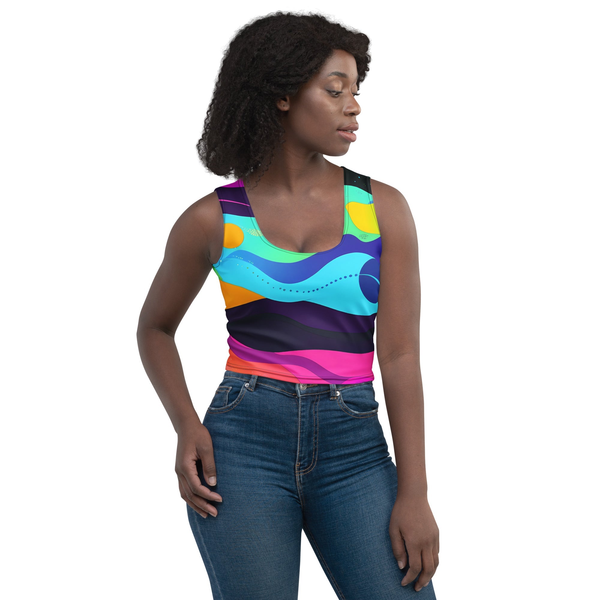 Color Wave Woman's Crop Top Tank Top For EDM Rave Festival Outfit Clothing