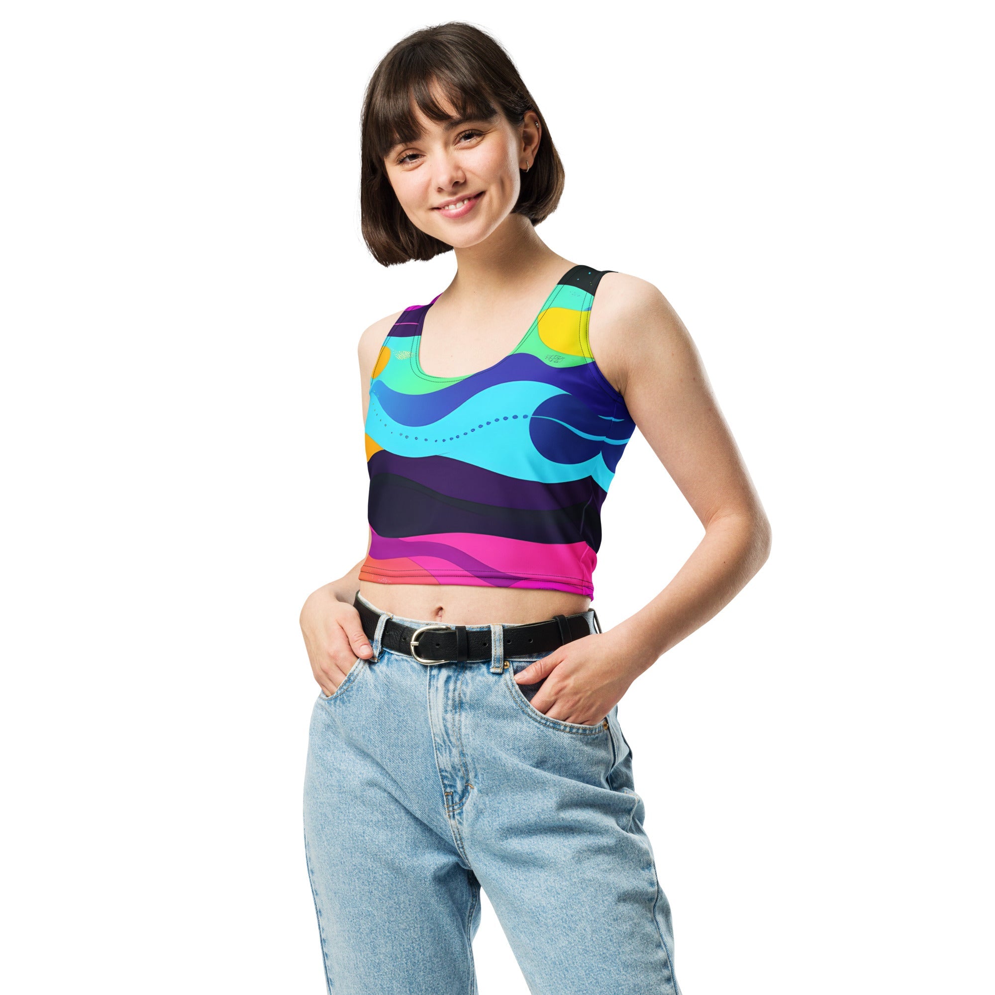 Color Wave Woman's Crop Top Tank Top For EDM Rave Festival Outfit Clothing