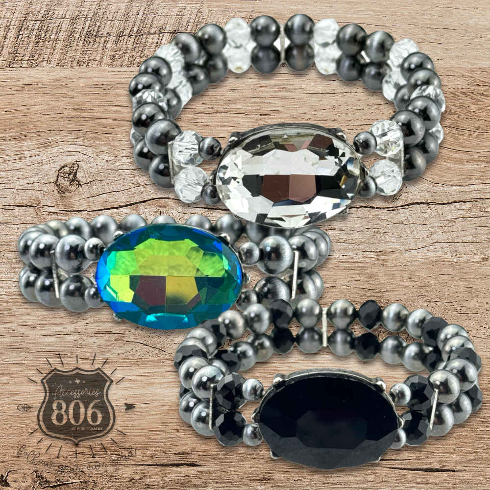 Burnished bead and rhinestone bracelet