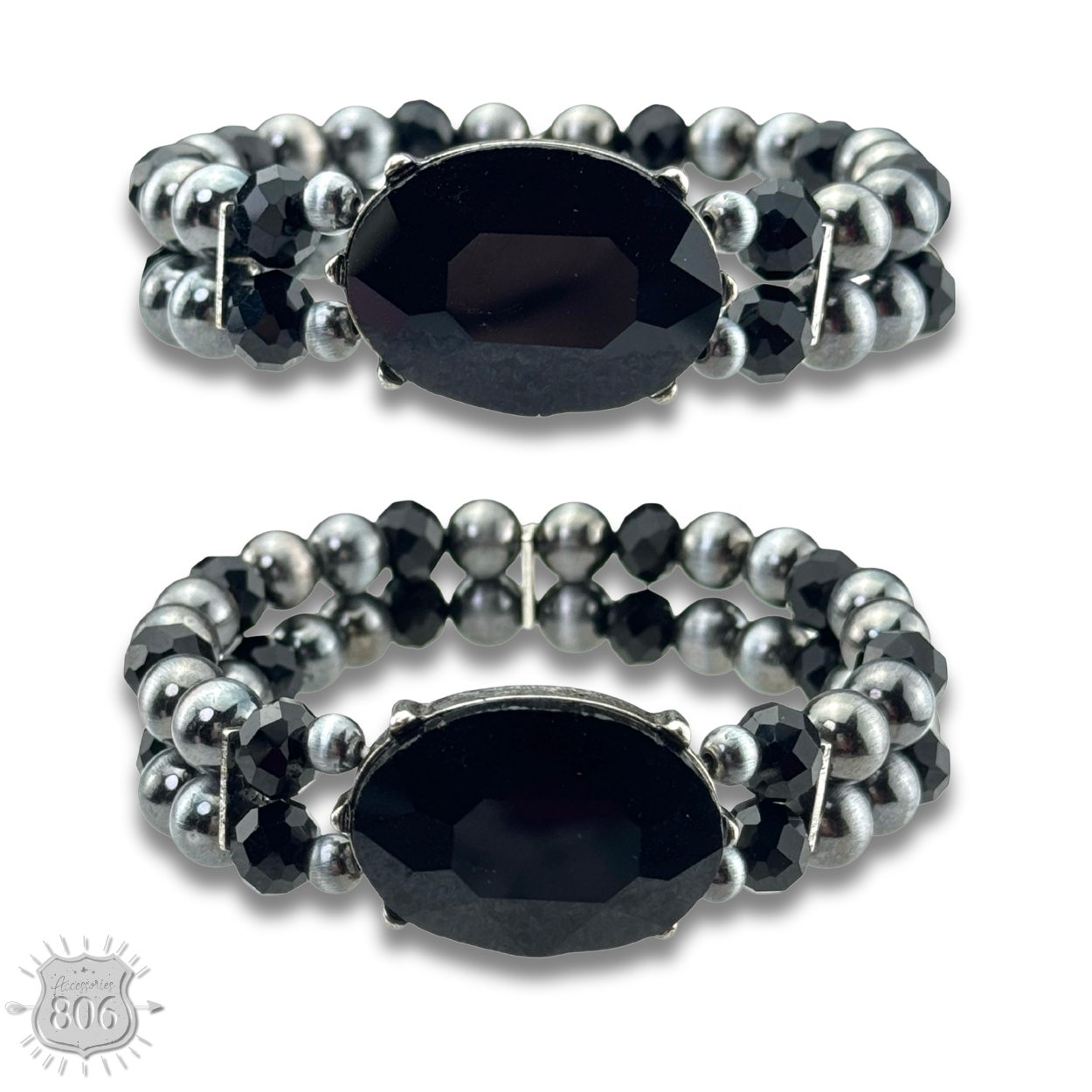 Burnished bead and rhinestone bracelet