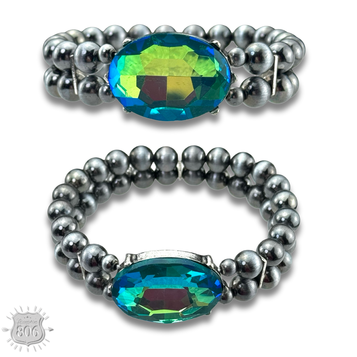 Burnished bead and rhinestone bracelet