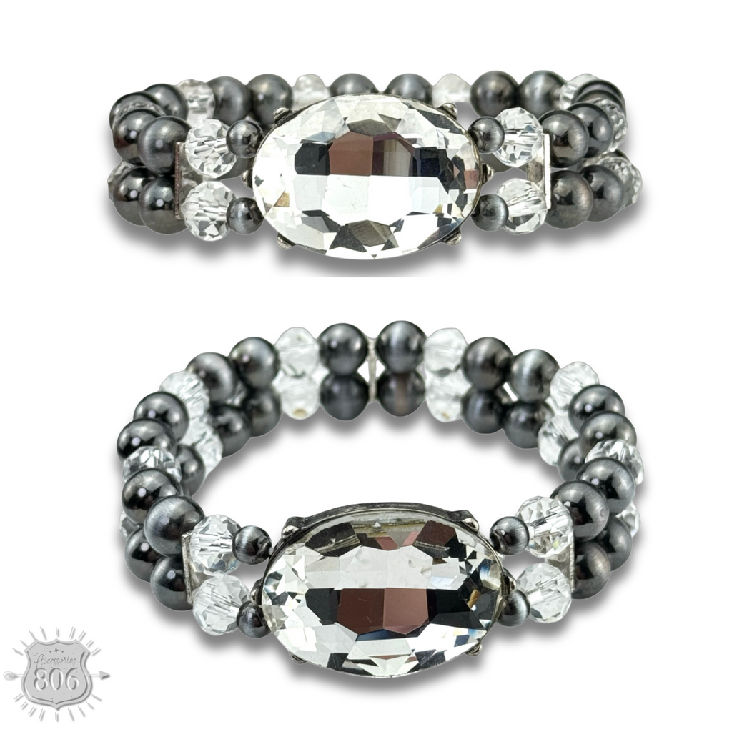 Burnished bead and rhinestone bracelet