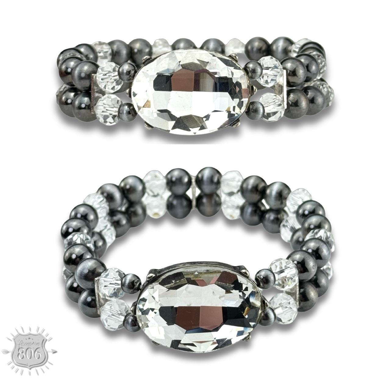 Burnished bead and rhinestone bracelet