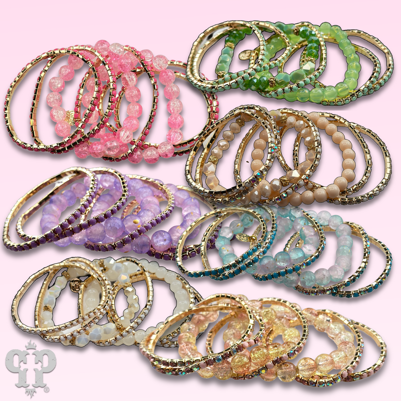 Mixed rhinestone and bead bracelet set