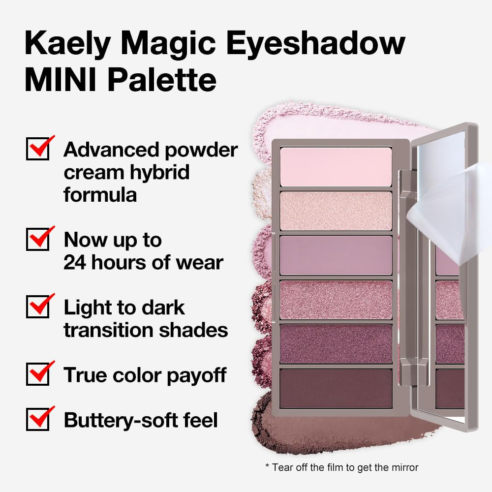 Kaely 6 Colors Mini Rose Pink Eye Shadow Palette Makeup, Mauve Plum Matte Shimmer Eyeshadow Palette for Older Women Highly Pigmented Waterproof, Paleta De Sombras De Ojos, Vegan & Cruelty-Free, 04