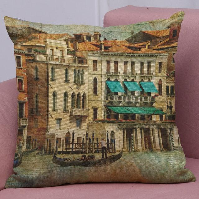 Beautiful Vintage Venice Water City Pillow Cover Polyester And Linen Single-sided Printing Home Decoration Cushion Cover Square Decorative Throw Pillow Case Personalized Cushion Cover Water City Vintage Antique Italy Venice 45x45cm