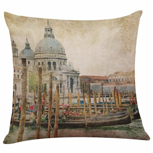 Beautiful Vintage Venice Water City Pillow Cover Polyester And Linen Single-sided Printing Home Decoration Cushion Cover Square Decorative Throw Pillow Case Personalized Cushion Cover Water City Vintage Antique Italy Venice 45x45cm
