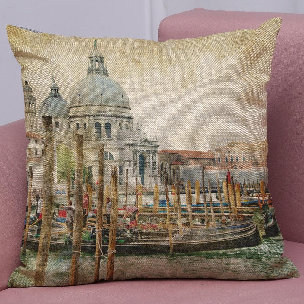 Beautiful Vintage Venice Water City Pillow Cover Polyester And Linen Single-sided Printing Home Decoration Cushion Cover Square Decorative Throw Pillow Case Personalized Cushion Cover Water City Vintage Antique Italy Venice 45x45cm