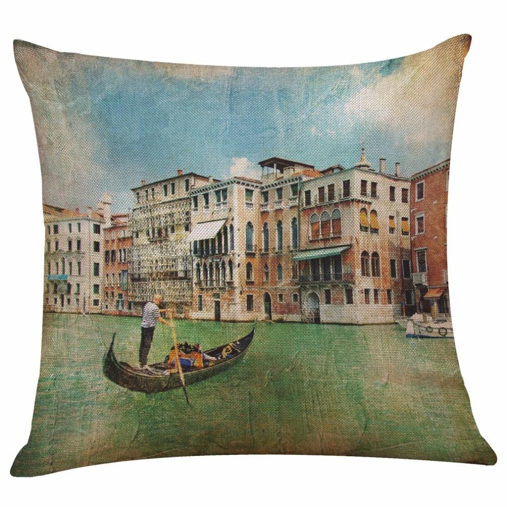 Beautiful Vintage Venice Water City Pillow Cover Polyester And Linen Single-sided Printing Home Decoration Cushion Cover Square Decorative Throw Pillow Case Personalized Cushion Cover Water City Vintage Antique Italy Venice 45x45cm