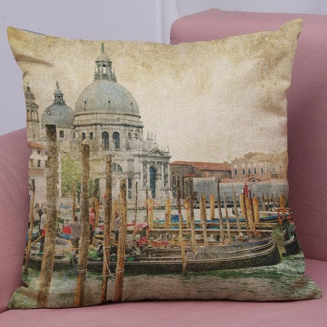 Beautiful Vintage Venice Water City Pillow Cover Polyester And Linen Single-sided Printing Home Decoration Cushion Cover Square Decorative Throw Pillow Case Personalized Cushion Cover Water City Vintage Antique Italy Venice 45x45cm