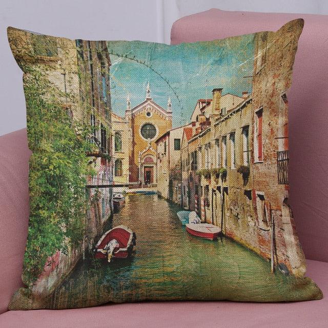 Beautiful Vintage Venice Water City Pillow Cover Polyester And Linen Single-sided Printing Home Decoration Cushion Cover Square Decorative Throw Pillow Case Personalized Cushion Cover Water City Vintage Antique Italy Venice 45x45cm