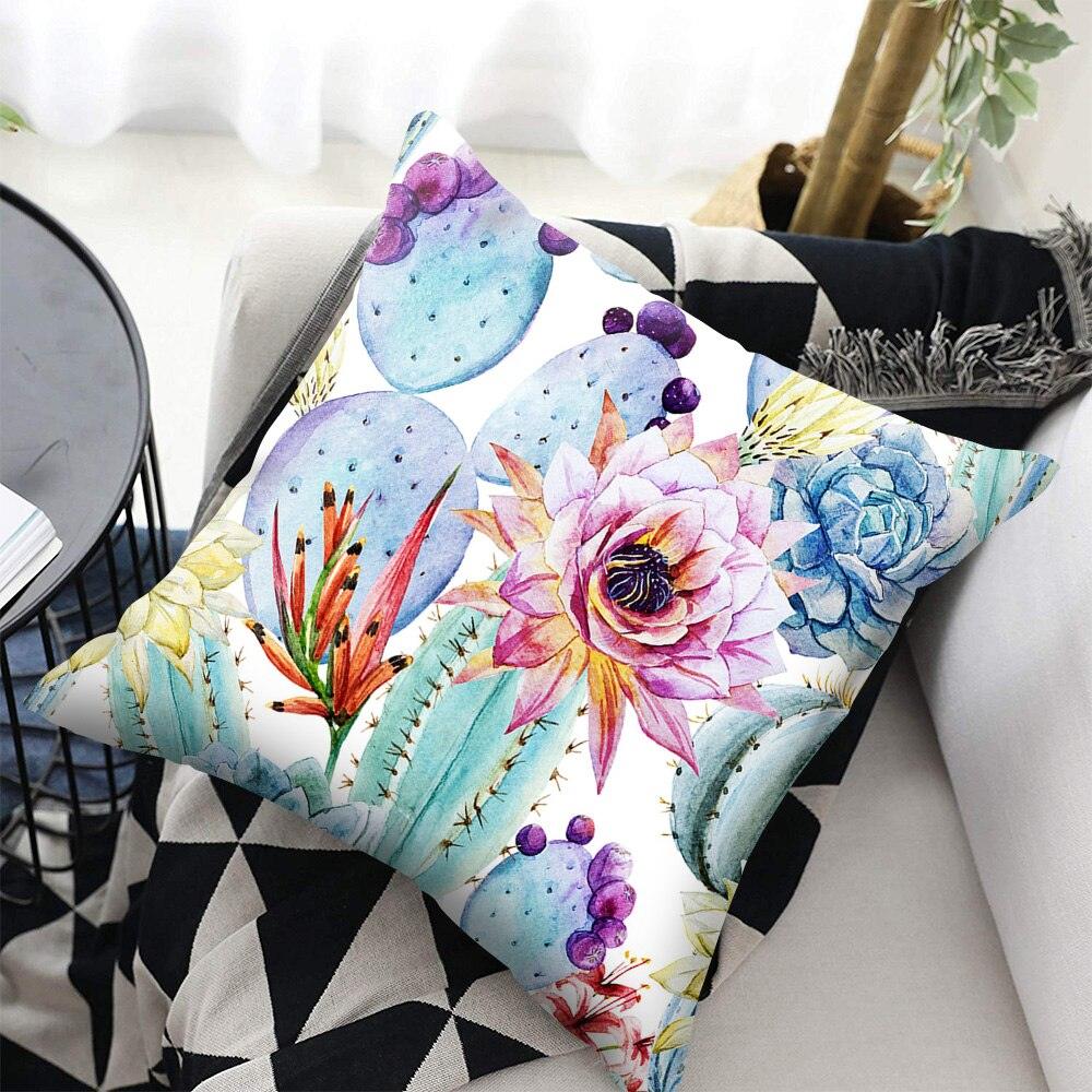 Cactus Cushion Cover Tropical Leaf Pillow Case Abstract Colorful Tropical Leaf Throw Pillow Covers Decorative Pillowcase Square Cushion Cases For Home Flower Decorative Pillow Sofa Pillowcase Cushions 45x45CM