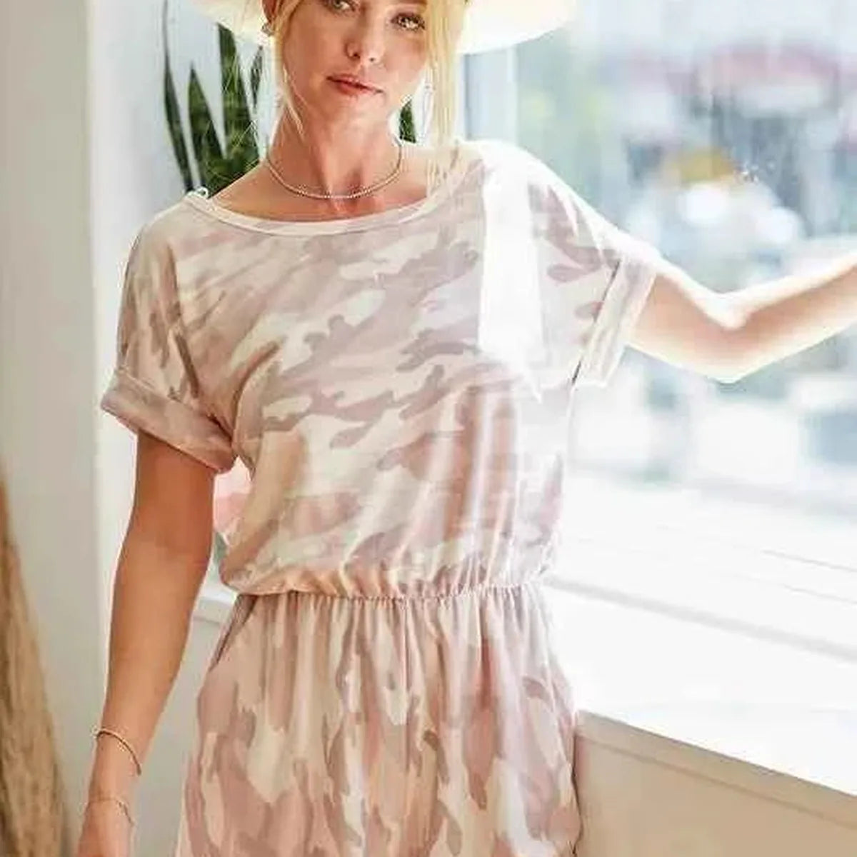 Camo Print French Terry Romper with Side Pockets