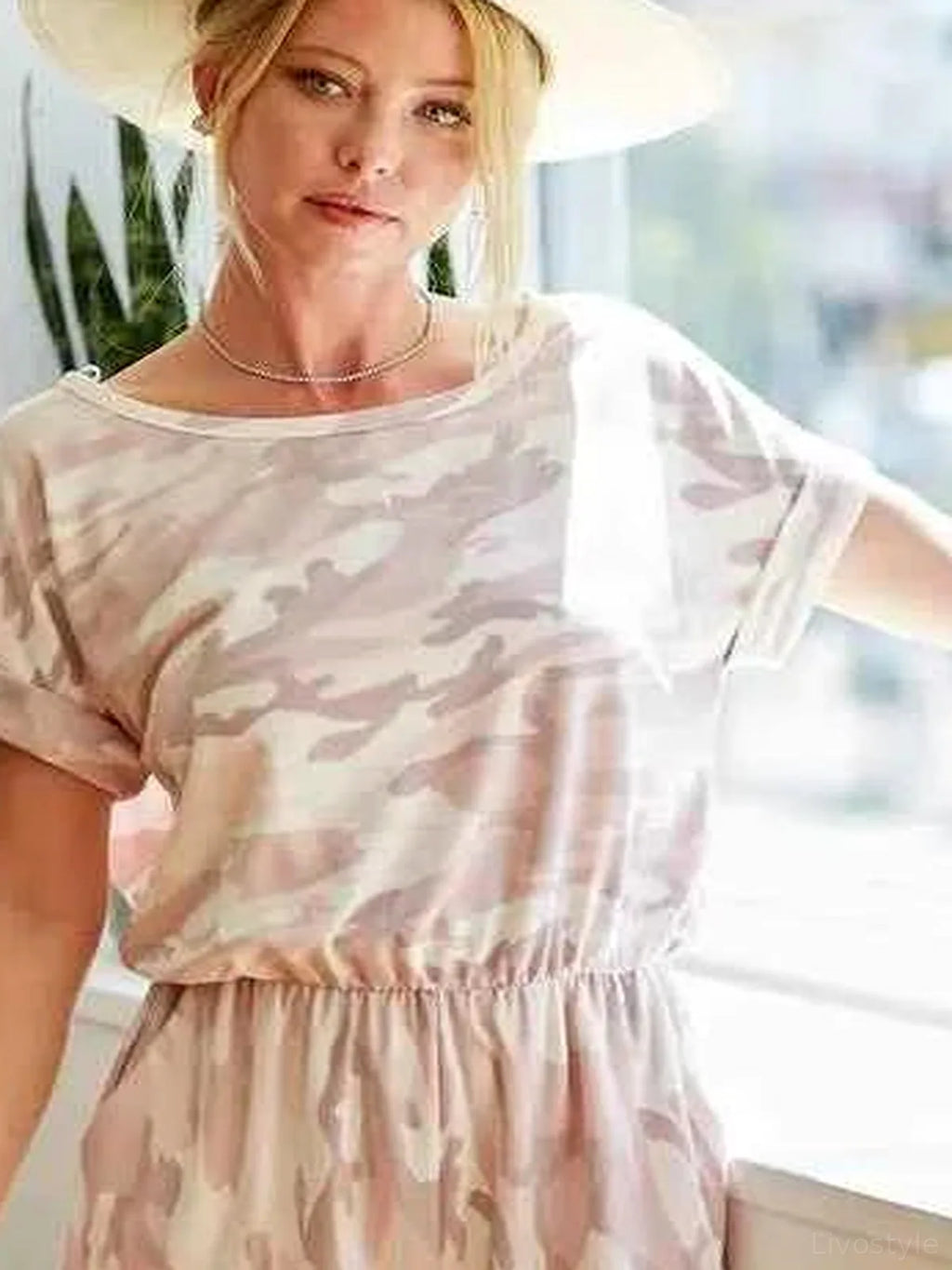 Camo Print French Terry Romper with Side Pockets