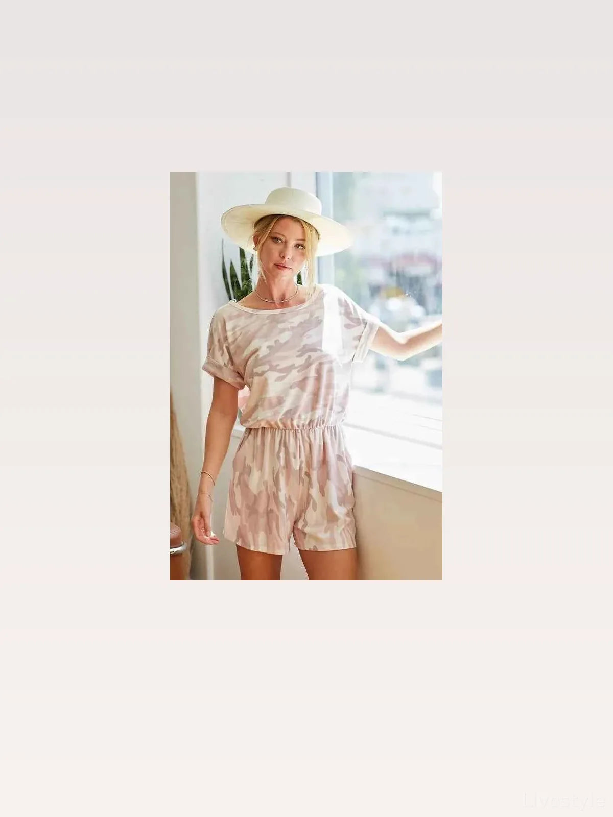 Camo Print French Terry Romper with Side Pockets
