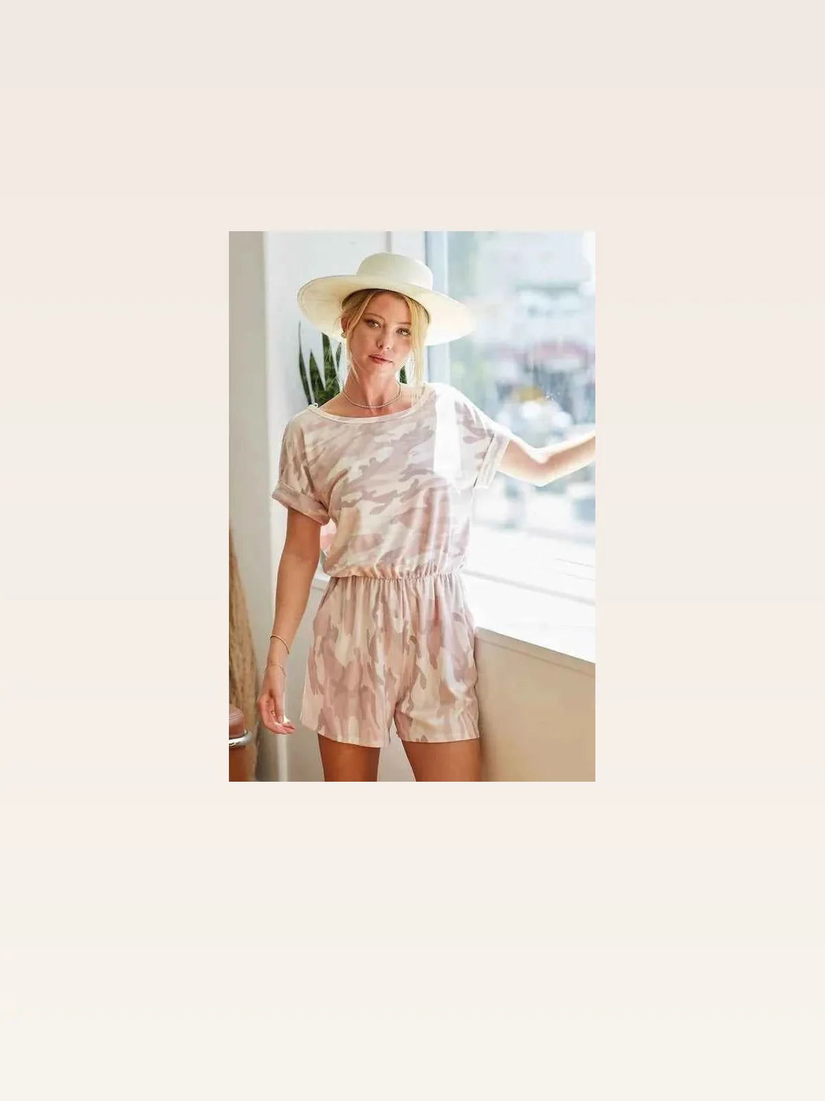 Camo Print French Terry Romper with Side Pockets