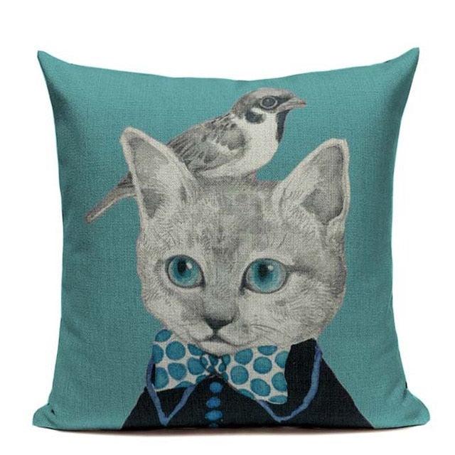 Cat Fashion Show Pillow Cover Animal Bird Flower Mouse Colorful Modern Cushion Cover Sofa Bedroom Home Decorative Throw Pillow Cover uper Soft Short Plush Square Decorative Throw Pillow Case Sofa Waist Cushion Cover 45X45cm