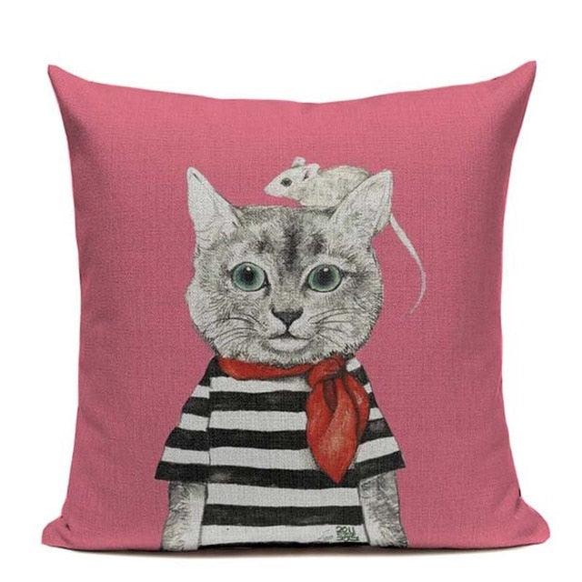 Cat Fashion Show Pillow Cover Animal Bird Flower Mouse Colorful Modern Cushion Cover Sofa Bedroom Home Decorative Throw Pillow Cover uper Soft Short Plush Square Decorative Throw Pillow Case Sofa Waist Cushion Cover 45X45cm
