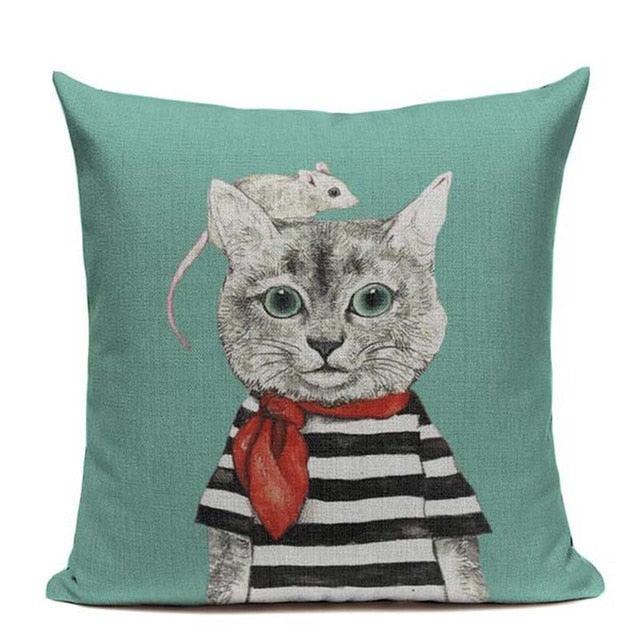 Cat Fashion Show Pillow Cover Animal Bird Flower Mouse Colorful Modern Cushion Cover Sofa Bedroom Home Decorative Throw Pillow Cover uper Soft Short Plush Square Decorative Throw Pillow Case Sofa Waist Cushion Cover 45X45cm
