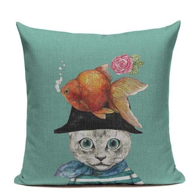 Cat Fashion Show Pillow Cover Animal Bird Flower Mouse Colorful Modern Cushion Cover Sofa Bedroom Home Decorative Throw Pillow Cover uper Soft Short Plush Square Decorative Throw Pillow Case Sofa Waist Cushion Cover 45X45cm