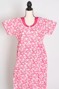 Floral Printed Pink Women Indian Cotton Nighty in Regular Size — Style A (Nov)