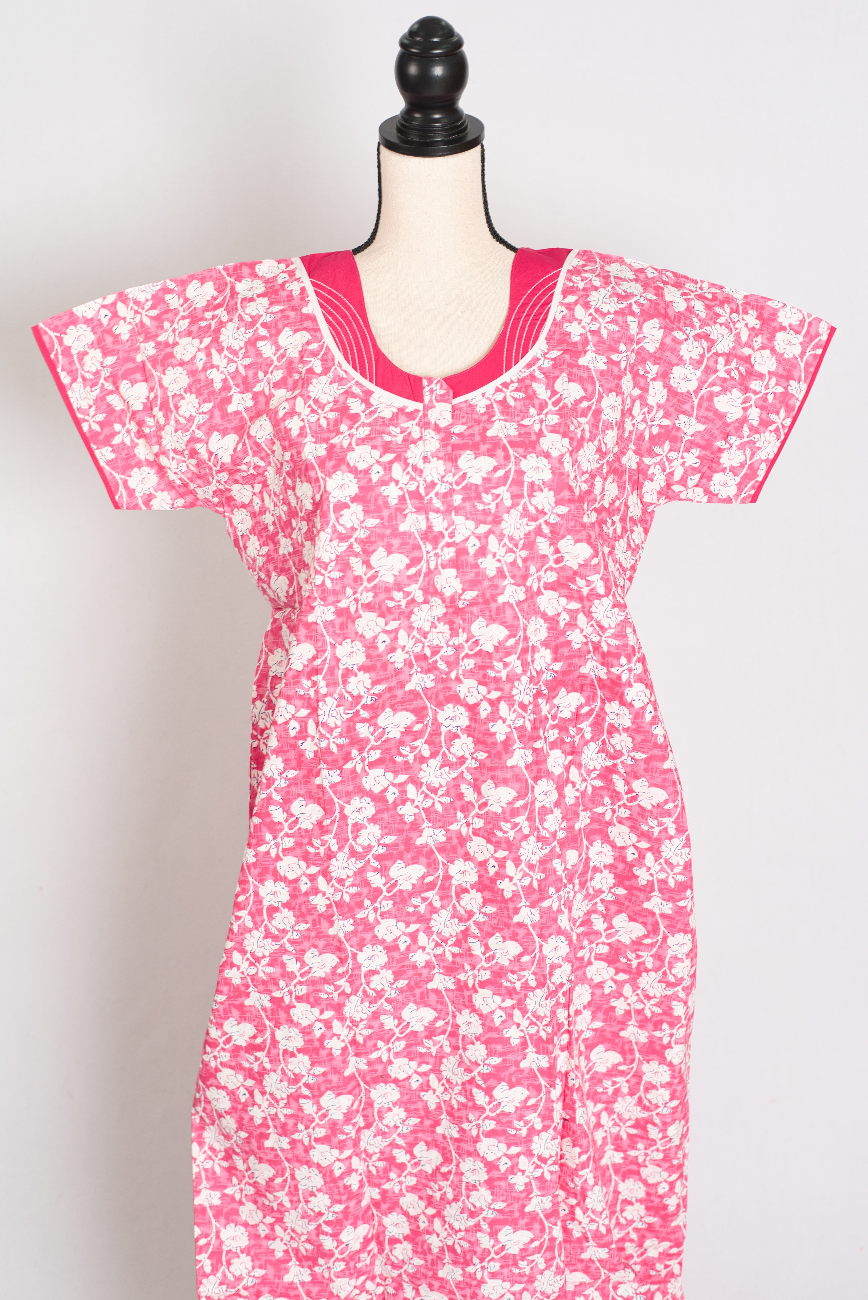 Floral Printed Pink Women Indian Cotton Nighty in Regular Size — Style A (Nov)