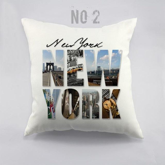 City Style NEW YORK Printed Pillow Covers Polyester Cotton Throw Pillow Case Cushion Cover For Home Decoration New York Decorative Throw Pillow Cover Outdoor Pillow Cases Square Standard Cushion Covers For Sofa Couch Bed 45X45CM