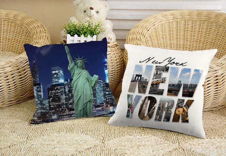 City Style NEW YORK Printed Pillow Covers Polyester Cotton Throw Pillow Case Cushion Cover For Home Decoration New York Decorative Throw Pillow Cover Outdoor Pillow Cases Square Standard Cushion Covers For Sofa Couch Bed 45X45CM