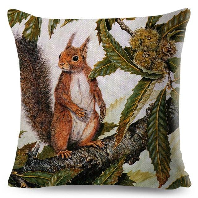 Colorful Pillow Cover Woodland Fox Bird Owl For Kids Room Sofa Home Decor Cute Cartoon Squirrel Cushion Cover Polyester Cotton Pillowcase Vintage Animal Throw Pillow Covers Wild Animals Cotton Linen Square Decorative Cushion Covers