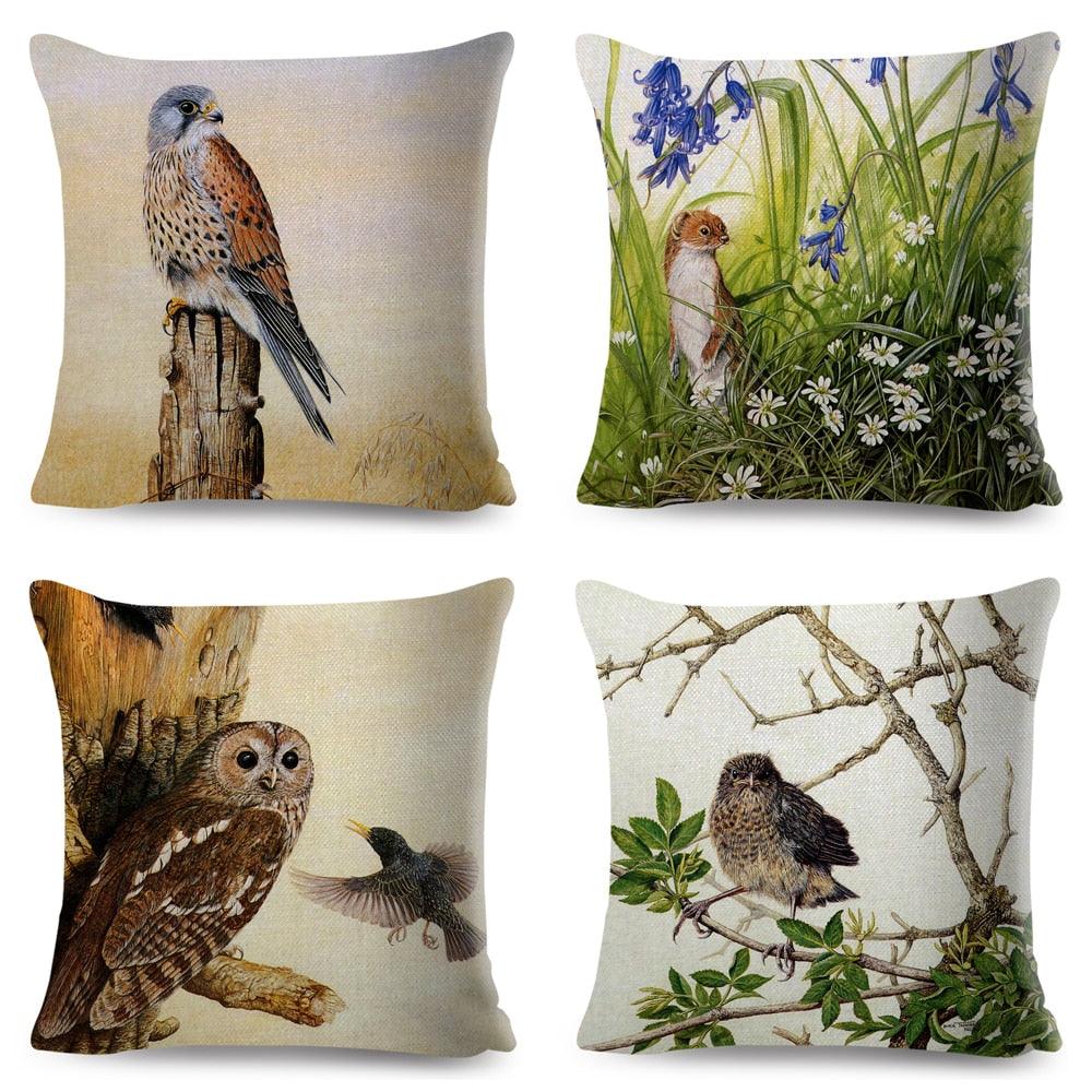 Colorful Pillow Cover Woodland Fox Bird Owl For Kids Room Sofa Home Decor Cute Cartoon Squirrel Cushion Cover Polyester Cotton Pillowcase Vintage Animal Throw Pillow Covers Wild Animals Cotton Linen Square Decorative Cushion Covers