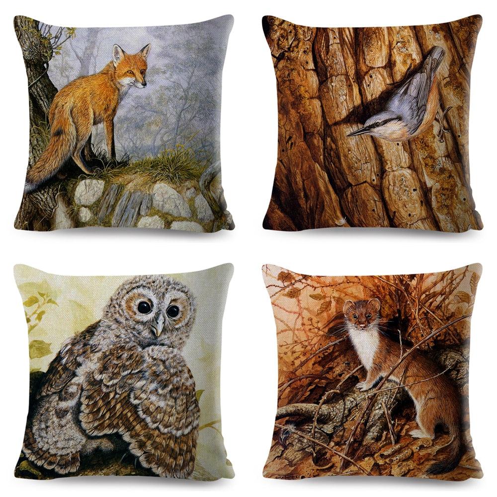 Colorful Pillow Cover Woodland Fox Bird Owl For Kids Room Sofa Home Decor Cute Cartoon Squirrel Cushion Cover Polyester Cotton Pillowcase Vintage Animal Throw Pillow Covers Wild Animals Cotton Linen Square Decorative Cushion Covers