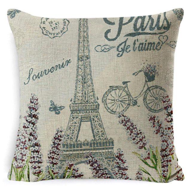 Cotton Linen Cushion Cover Retro Vintage Franch Paris Tower Pillow Cover Paris Linen Square Throw Pillow Case Decorative Durable Eiffel Tower Throw Pillow Covers For Couch Sofa Bed Throw Pillowcase Home Decor 45x45CM