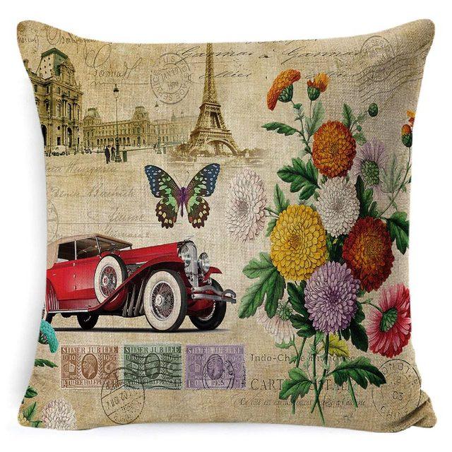 Cotton Linen Cushion Cover Retro Vintage Franch Paris Tower Pillow Cover Paris Linen Square Throw Pillow Case Decorative Durable Eiffel Tower Throw Pillow Covers For Couch Sofa Bed Throw Pillowcase Home Decor 45x45CM
